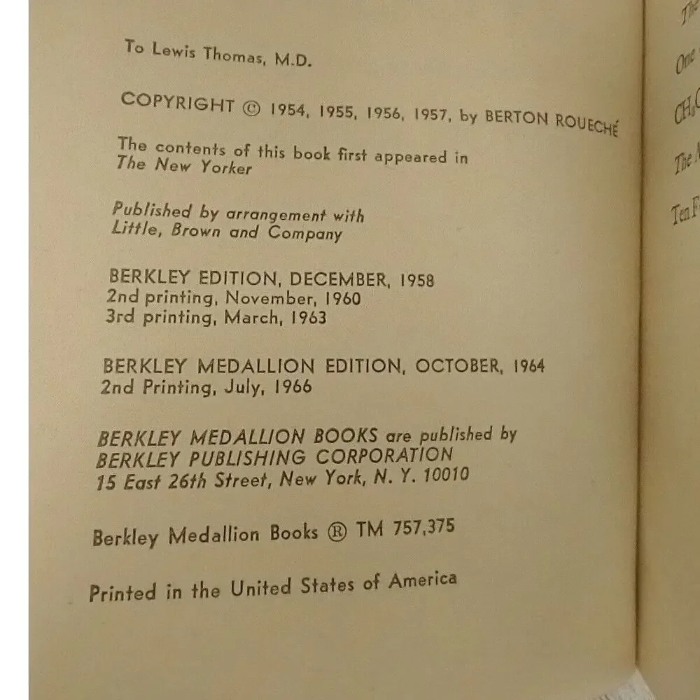 The Incurable Wound Berton Roueché 1966‎ Berkley Medallion Vtg Medical Paperback